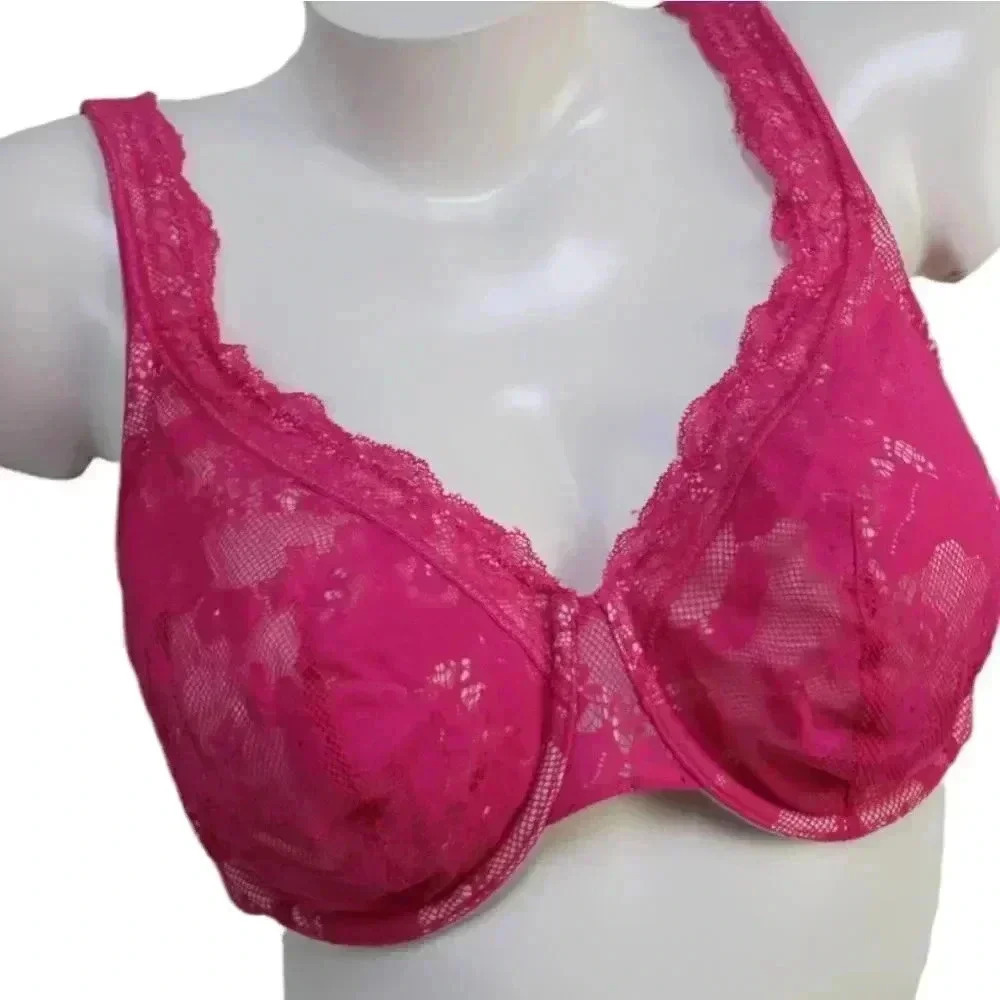 Cacique hot pink lace underwire bra size 38DD